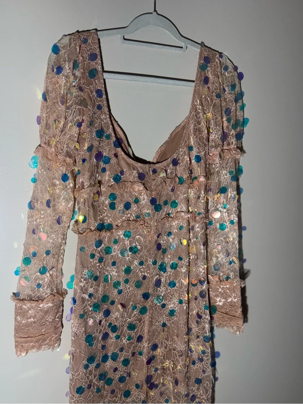 NWT For Love & Lemons Ace Sequin Lace Maxi Dress | Large - Picture 10 of 13